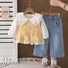 Conjunto de Ropa de Otoño para Niñas 2026 Nuevo Elegante Moderno para Niños Bebé Niña Chaleco Suéter Conjunto de Tres Piezas Dropshipping
