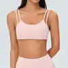 Camiseta de tirantes doble sin costuras transfronteriza para yoga para mujer con copas fijas, diseño de espalda cruzada, sujetador deportivo con tirantes finos para fitness
