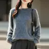 Nuevo suéter de punto de cachemira y lana listo para usar para otoño e invierno con borde enrollado, cuello redondo, mangas largas y lana cepillada con lentejuelas