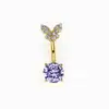Anel de umbigo em formato de borboleta com zircônia colorida transfronteiriço, piercing de umbigo, joia para perfuração corporal, fábrica de origem, atacado online