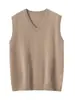 Chaleco de punto para hombre con cuello en V, chaleco suéter sin mangas de color liso, jersey casual para primavera y otoño, cachemira pura