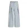 Venta Directa de Fábrica Verano Diseño Retro Americano Pantalones Casuales a Cuadros Unisex Sueltos Pierna Ancha Pantalones Largos hasta el Suelo
