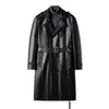 Gabardina para Hombre 2025 Otoño e Invierno Doble Botonadura Estilo Media Longitud con Diseño de Cinturón, Chaqueta de Cuero PU de Lujo Juvenil para Negocios