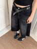 Verão Retrô Versátil Jeans Soltos Calças Retas Jeans Plus Size Calças Cropped de Sarja Preta Americana para Mulheres