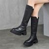 [Preço do Evento 320] Botas Femininas de Couro Genuíno de Camada Única com Solado Grosso Estilo Designer, Zíper Lateral