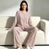 Conjunto de Ropa de Casa de Felpa con Temperatura Constante de Otoño Se Puede Usar Afuera Pijama para Mujer Manga Larga Pantalón Largo Rayado Cómodo Conjunto para el Hogar