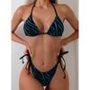Transfronterizo 2025 Europeo y Americano Exportación Nuevo Estampado de Cebra con Cordones Halter Amazon Bikini Bolsa Triangular Traje de Baño Dividido