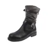 Botas cortas apilables plisadas versátiles punta redonda hasta la rodilla botas de montar hebilla retro francés mujer no nuevas de media pantorrilla