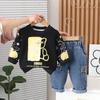 Traje Infantil Roupa de Outono para Bebê 2024 Nova Roupa Infantil Conjunto de Duas Peças Roupas de Urso para Menino Moletom Calça