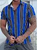 Estación independiente transfronteriza verano nuevo camisa con estampado digital 3D moda camisa de manga corta a rayas con solapa fabricante de origen