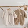 Pijama de bebé para Otoño/Invierno con forro polar y pies, Unisex, Lindo estilo coreano, Oso pequeño, Traje cálido para gatear, Body estilo invierno