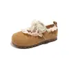 Sapatos de couro infantis para meninas, novo estilo primavera e outono, sapatos de uso diário com laço, tecido de veludo mongol, acabamento em renda