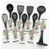Novo cabo de nylon cabo cinza utensílios de cozinha conjunto de 9 peças antiaderente colher de macarrão cabo com pega em pó pintura spray colher de sopa