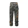 Pantalones de trabajo vaqueros de camuflaje con estampado de hojas, patchwork, corte holgado, estilo europeo y americano, de calle