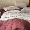 Juego de ropa de cama de cuatro piezas estilo francés vintage, grado A, de algodón puro cepillado, que incluye una sábana de algodón, un juego de tres piezas con una funda de edredón estampada floral y una sábana ajustable