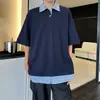 Camiseta Leve e Fresca de Verão Falsa Duas Peças Gola Camisa Masculina Manga Curta Protetor Solar Gola Polo Camiseta Casual Pesada Meia-Manga