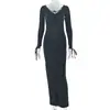 Vestido de mujer de color liso ajustado estilo europeo y americano, elegante vestido bodycon de socialité con corbata, vestido de moda de color liso de manga larga que ciñe la cintura