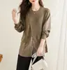 Suéter de Tricô de Alta Qualidade Outono/Inverno 2026 com Sobreposição de Camisa, Blusa Pulôver Solta Emagrecedora para Mulheres