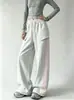 Calça de Algodão Espacial Wide Leg Feminina Outono Inverno Novo Cordão Três Listras Perna Reta Calça Esportiva Cintura Alta Emagrecedora Solta Casual