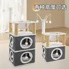 Casa cuadrada para gatos con barril de sisal multicapa, estructura para trepar gatos, tabla rascadora, árbol para gatos divertido, cápsula espacial, resistente a los arañazos, resistente al desgaste y cálida casa para gatos
