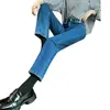 Jeans Rectos Acortados para Mujer Primavera y Otoño 2024 Nuevos de Cintura Alta Ajustados Ajustados Pantalones Tubo Ahumado