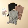 Camiseta Base de Seda de Cuello Medio Alto Manga Larga Tejida de Seda de Morera Holgada Talla Grande Top Sencillo Suéter Cálido para Mujer