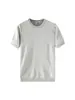 Camiseta de punto de manga corta para hombre de verano, cuello redondo, mezcla de algodón, simple y versátil, top tipo jersey elástico para hombre