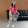 Conjunto de Verão para Meninas, Roupa Infantil Soltinha com Desenhos, Conjunto Jeans de Duas Peças para Crianças Maiores, Roupas Estilosas de Manga Curta para Meninas