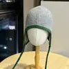 Gorro de Punto Bloque de Color para Mujer, Moderno, Sencillo, Casual, Versátil, Cálido, Protector de Orejas, Cortavientos, Gorro de Lana con Cordón, Estilo Otoño e Invierno