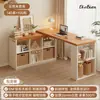 Mesa de canto em madeira maciça com estante, mesa integrada para estudo em casa, mesa de escrita para estudantes, mesa para computador de mesa de quarto