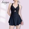 Traje de Baño de Aguas Termales Moda Femenina Popular Color Sólido Adelgazante Cubre el Cuerpo Una Pieza Estilo Falda Conservador Cintura Ceñida Sexy Traje de Baño al Por Mayor