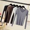 Suéter de Punto Acanalado Ajustado de Otoño/Invierno Nuevo para Mujer, Top Base de Punto Ajustado de Color Sólido con Mangas Largas