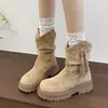 Botas apiladas súper estilosas para mujer, nuevas botas de otoño 2026, botas vaqueras con flecos de suela gruesa, botas de moda versátiles de tacón grueso