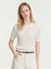 E-Dong PedidoBlusa de Punto Hueca de Color Sólido Estilo Francés de Manga Corta para Mujer, Cuello Redondo, Diseño Único, Top Camiseta de Verano