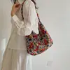 Bolsa de Tecido Floral para Mulheres 2025 Nova Bolsa de Ombro Florada Coreana Bolsa Transversal Grande Capacidade Bolsa Casual para Meninas