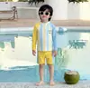 Traje de baño para niños, Conjunto de dos piezas para aguas termales, Traje de baño para niños para la playa, Conjunto refrescante de manga larga con protección solar