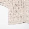 Exportación Transfronteriza Ropa de Mujer Otoño 2025 Estilo Europeo y Americano Cuello Redondo Manga Corta Hueco Color Puro Tejido Chaqueta para Mujer A36877