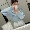 Nueva colección de primavera y otoño de Dongdaemun, Corea: Suéter de punto corto y holgado con cuello grande y cremallera, diseñado para mujeres petite