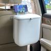 Lixeira dobrável para carro, montada na parede, com tampa deslizante, gancho grande, multifuncional, para limpeza sanitária.