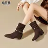 Botines Cortos de Cuero Genuino Maillard para Mujer 2026 Otoño Invierno Nuevos Botas Martin de Gamuza Punta Cuadrada Hebilla de Cinturón Elevador Interno Botas Apiladas