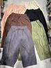 Pantalones Casuales de Color Sólido para Mujer Verano Artístico Combinable Simple Algodón Lavado Sueltos Pierna Ancha Adelgazantes Ocho Puntos Pierna Recta Delgados