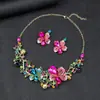 Conjunto de Colar e Brincos Florais Europeus e Americanos Retrô Cravejados com Diamantes, Acessórios Exagerados para Vestido de Noiva, Joias Mais Vendidas Transfronteiriças