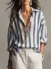 Camisa de Chiffon Feminina Listrada Longa Nova Retro de Primavera e Verão Transfronteiriça Europeia e Americana Estilo Solto de Férias Camisa de Praia