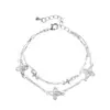 Estilo de Lujo Ligero Transfronterizo, Versátil y de Gama Alta, Pulsera de Doble Capa con Trébol de la Suerte Incrustado con Circonitas, Joyería de Diseño de Nicho Simple y a la Moda