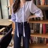 Chic Coreano Primavera 2026 Nueva Camisa Versátil de Estilo Francés con Cuello en V y Mangas Largas para Mujer