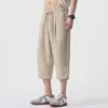 Calça Cropped Reta Solta Fresca de Linho Lyocell Seda de Gelo Cor Sólida Simples Versátil Calça Casual Item Quente Transfronteiriço Masculino