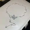 Colar Borboleta Pérola Zircônia Estilo Coreano Ins, Requintado e Elegante, Estilo Nicho, Corrente para Clavícula, Luxo Leve, Corrente para Pescoço com Toque de Alta Qualidade