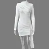 Estilo europeu, luxo leve, temperamento, cor sólida, senso de design, vestido de gola redonda, garota sexy e quente, justo no corpo, que abraça o quadril, fita, saia que abraça o quadril