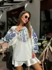 Moda Transfronteiriça Estilo Étnico Camisa Estampada Colorida Etatno para Mulheres, Top Estampado Vintage, Solto e Versátil
