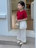 Ropa de Niños Camiseta Básica de Manga Corta Combinable para Todo Niñas Pequeñas y Medianas Color Sólido con Estampado de Letras en la Espalda Casual Top de Verano para Bebé
